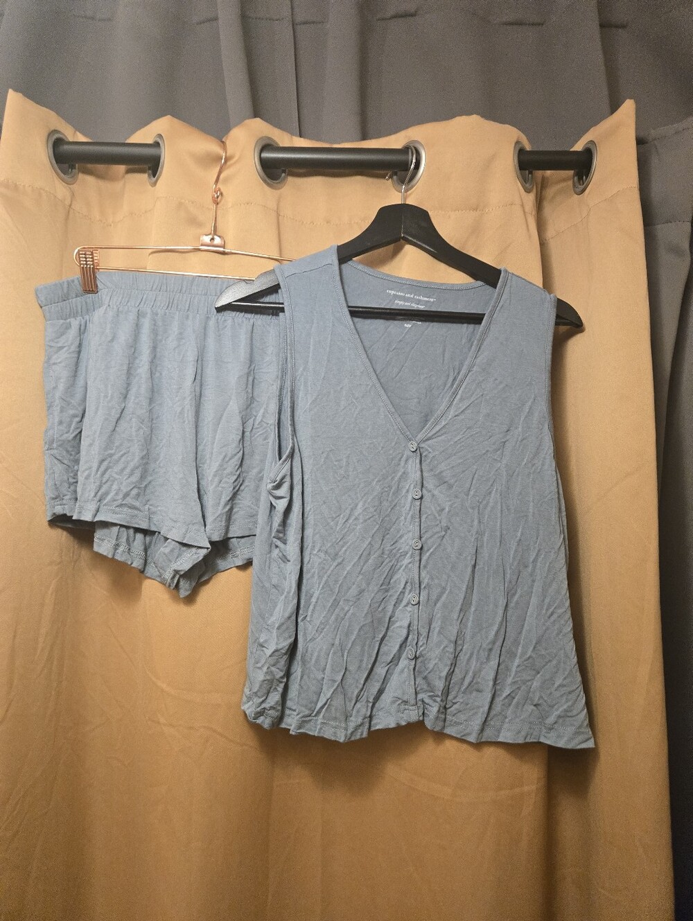 Cupcakes And Cashmere Sleeveless Button-Front Sleep Set in Light Blue Medium